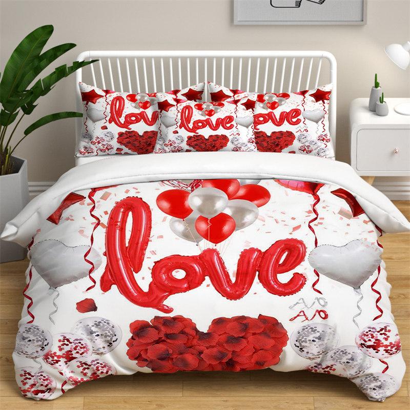 Love Heart Bedding Collections Queen Size Microfiber Romantic Wedding Duvet Cover Collection Gift For ValentineS Day For Girls Women Bedroom