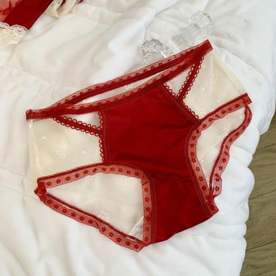 Lace Sexy Panties for Women Low Waist Full Coverage Briefs with Bow Ladies