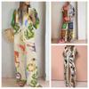 Tropical Style Printed Loose Pants Suit Women Chic Lapel Long Sleeve Shirts Colorful Trousers Sets Female Casual Beach Outfits