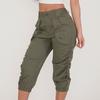 Women's Relaxed-fit Cargo Capri Pant Paper Bag High Waist Pencil Cropped Pant Slim Fit Casual Trouser Long Pants with Pockets