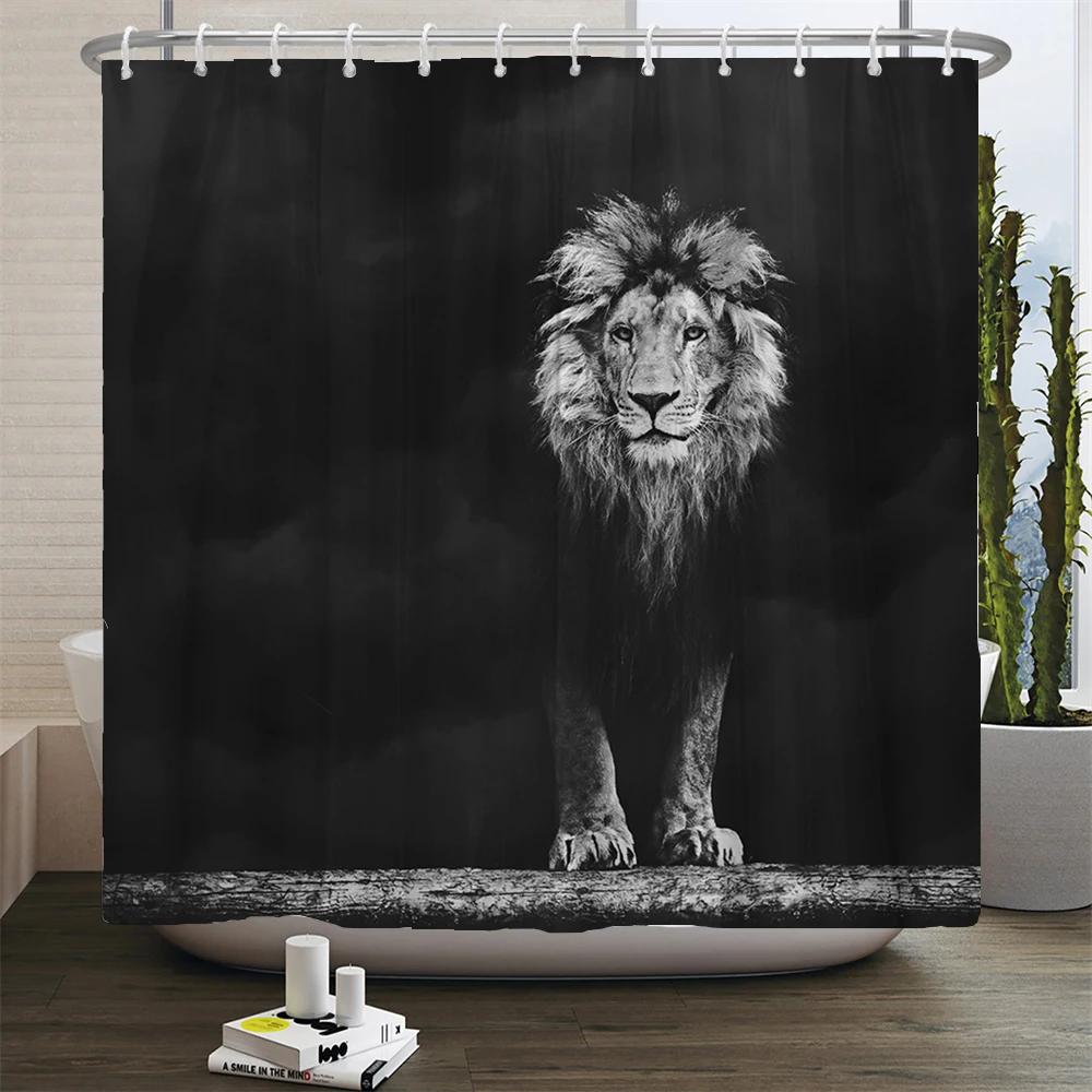 Животные напечатаны лев, тигр, кошка, Слон, 3d Занавески для ванной Водонепроницаемая полиэстеровая ткань Моющаяся занавеска для душа для ванной с крючком