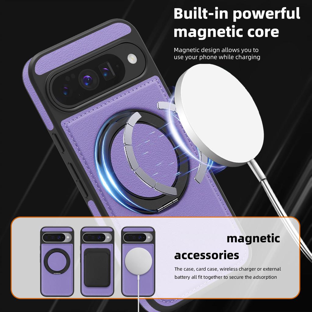 For Google Pixel 10 Pro/Pixel 10 Case with Ring Kickstand Magnetic Case PU Leather Back Cover