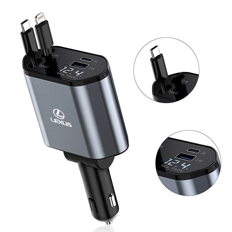 Retractable Car Charger, 4 in 1 Fast Charging Car Charger 120W For Lexus FSPORT LBX NX RX 350h 450h ES UX 300e GS GX IS LS LX