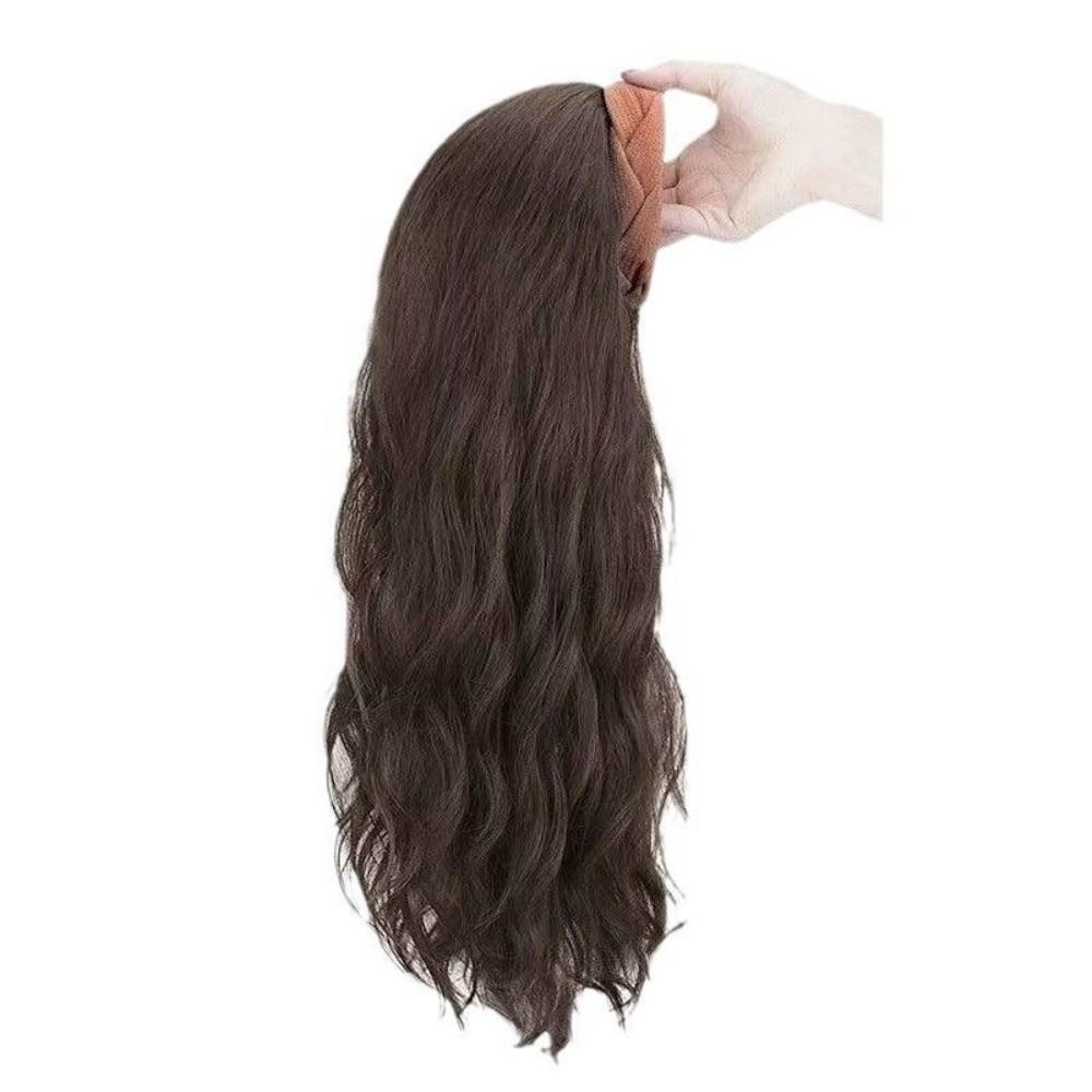 Clip in Half Headband Wig Korean Style Long Wavy Curly  Hair Wide Knit Headband Wig  Party