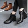 Women Ankle Boots  Autumn Winter Zip PU Leather Thick Low Heel Belt Buckle Casual Shoes Plus Velvet Bota Feminina Cano Curto