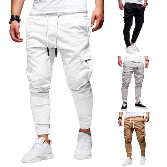 Men Thick Cargo Pants Drawstring Waist Warm Jogger Pants Autumn Winter