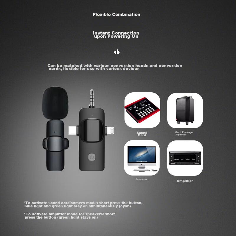 Masentek Wireless Lavalier Microphone, Recording And Amplification Device, One-To Suitable for Smartphones, Computers, And Cameras, 2 Mics
