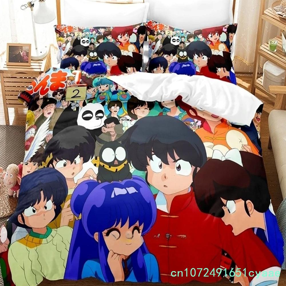 Постельное белье Ranma 1/2 Односпальный Полутораспальный Двуспальный Кинг-сайз Комплект постельного белья Взрослые Мальчики Спальня Наборы пододеяльников 3D-принт Аниме Комплект простыней