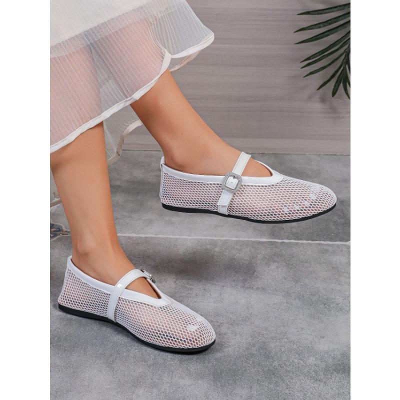 Large Size Mesh Casual Sandals Women Summer Mesh Breathable One Buckle Flat Sandals