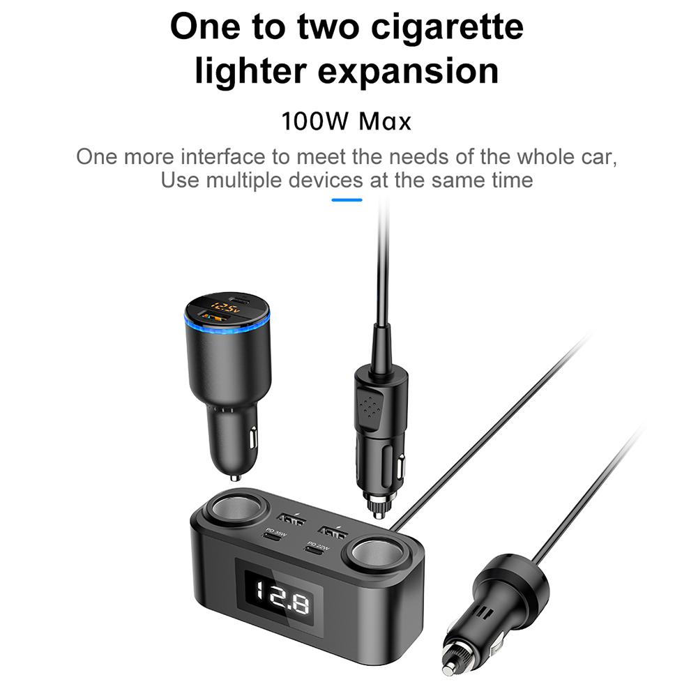100W PD QUICK CHARGE QC3.0 Cigarette Lighter Adapter 12V/24V 2 Socket Power Splitter DC Outlet with 12A 4 USB Ports Car Charger