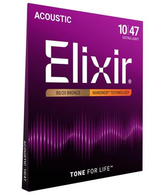 Струны для акустической гитары Elixir NANOWEB Bronze Extra Light, 80/20, .010-.047, #11002