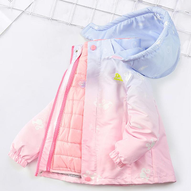 Девочки Тренч Подросток Градиент Пуховик Осень Зима Ветрозащитный Детский Уличный С Капюшоном Ветровка