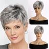 Women's Grey Wig Synthetic Natural Layered Haircut Short Curly Wig with Bangs Elderly Ladies Grandmother Wig Cosplay