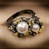 Винтажные кольца из стерлингового серебра 925 с барочным пресноводным жемчугом для женщин, коктейльное кольцо с черным золотым наполнением, изящное ювелирное украшение, подарок