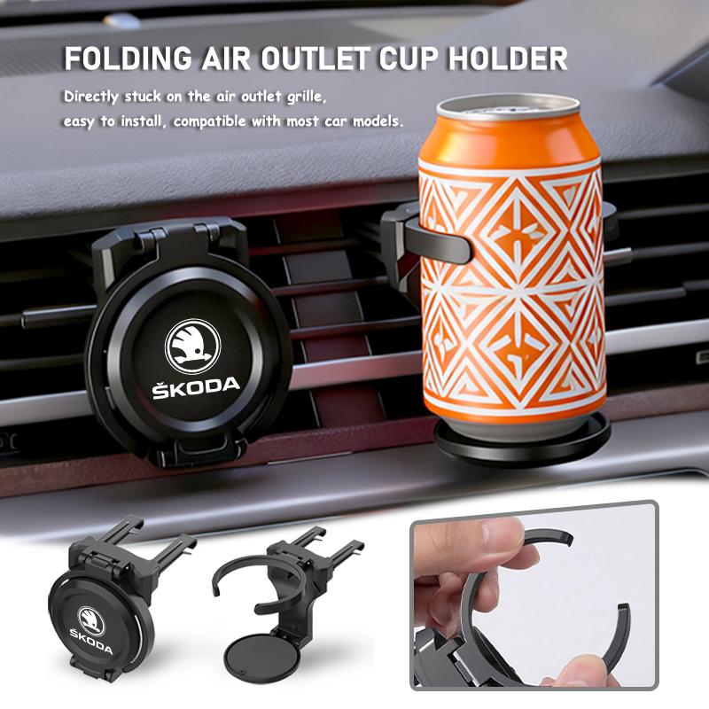 PBMN1 For Skoda Car Air Outlet Folding Drink Coffee Cup Storage Holder Accessories Kamiq MK3 Roomster Rapid Kodiaq Karoq Fabia Enyaq