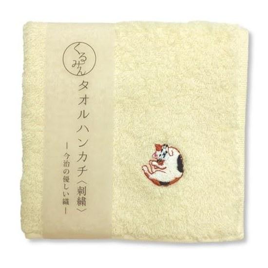 Kyouyou Японское полотенце для рук Хлопок 100% Производство Имабари Примерно 25x25 см Круглый кот Желтый Вышивка Kurumin Платок