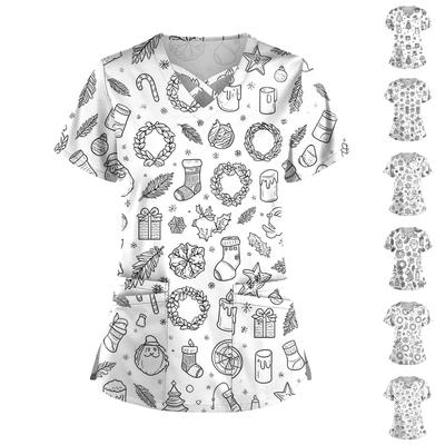 Женский топ с коротким рукавом, ступенчатым V-образным вырезом, принтом и карманом, быстросохнущий