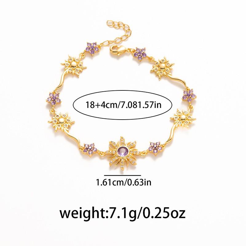 Sunflower Bracelet Women Copper Plated With Zircon Crystals Colorful Floral Design Lightweight Elegant Minimalist Jewelry