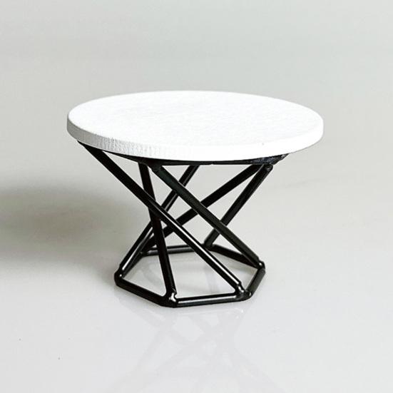 Миниатюрный журнальный столик Деревянная столешница Металлический каркас Чайный столик Модель Крошечный круглый столик Игрушка DIY 1/12 Мебель для кукольного домика Декоративные аксессуары