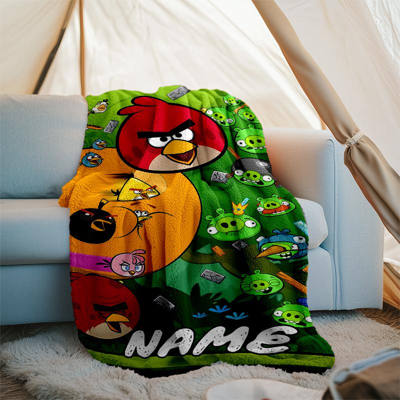 Personalized Custom Name Blanket - Angry Birds game Print Design,Blanket for Sofa,Bed,Travel,Camping - Soft and Warm, Great Gift