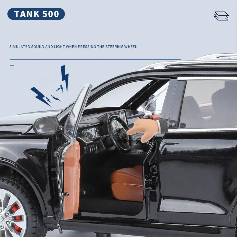 Новая модель автомобиля-игрушки 1/24 Tank 500 Hi4-T Внедорожник из сплава, литая модель, со звуком и светом, Детская игрушка, Коллекционные предметы, Подарок на день рождения