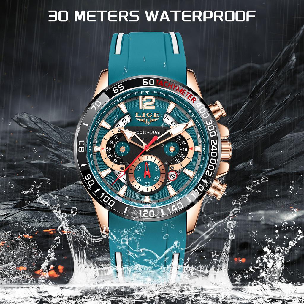 FOXBOX Military Watch Waterproof Luminous Soft Silicone Mens Quartz Wristwatches Fashion Chronograph Calendar Sport Man Watch