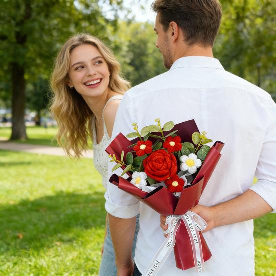 Искусственные цветы ручной работы из хлопковой пряжи вечный цветок вязаный крючком букет день рождения мама жена любовница выпускной домашний декор