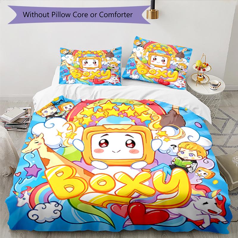3pcs Lankybox Foxy and Rocky2 pattern bedding set duvet cover set includes duvet cover &pillowcases, perfect all season bedroom decoration & gift