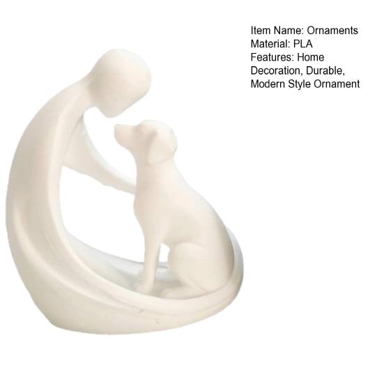 Dog And Owner Statue Ornament, Compact 3D Printed Sculpture, Nordic Minimalist Desktop Decoration for Pet Lover Home Crafts