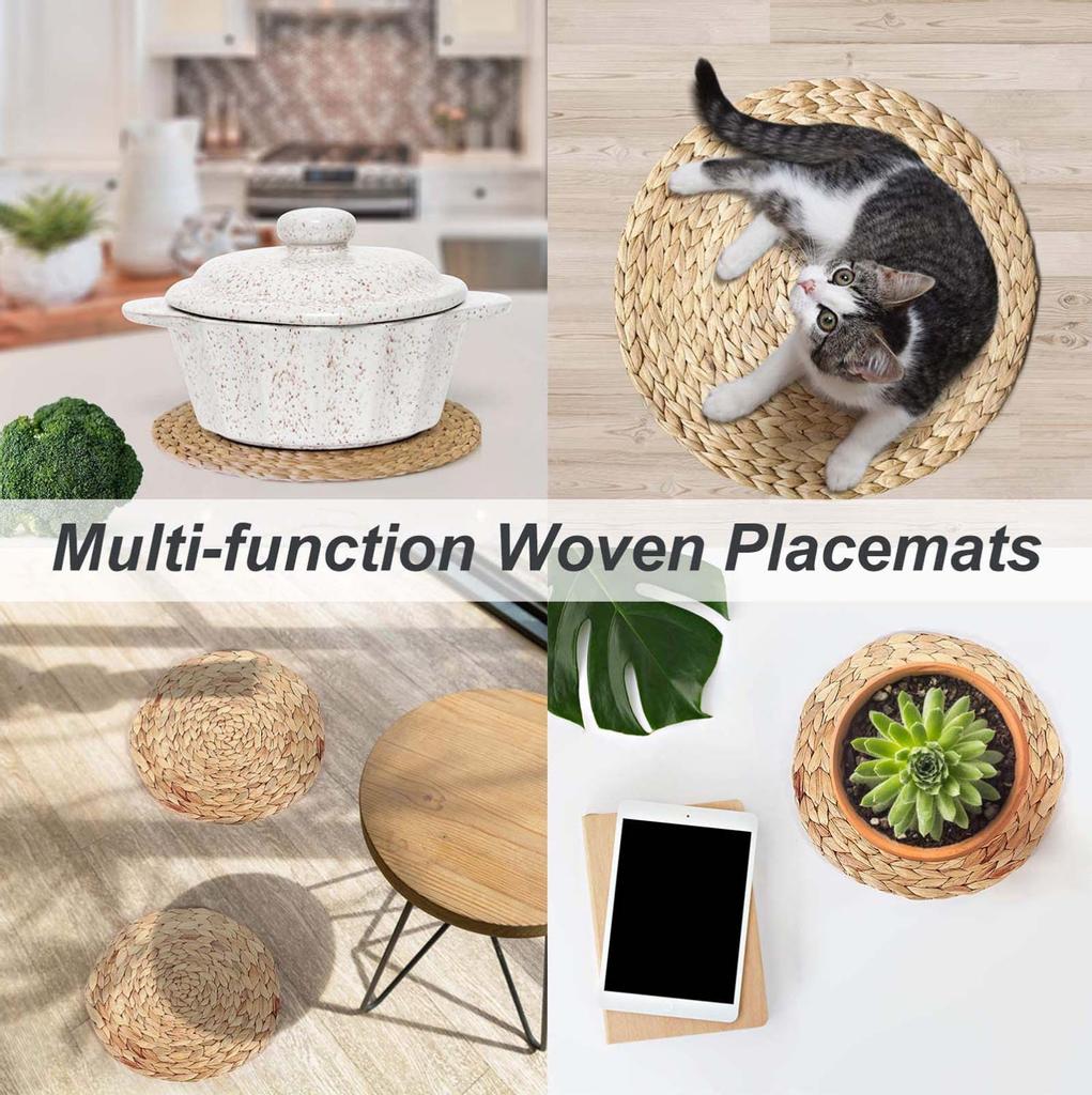 6 Pack Natural Water Hyacinth Weave Placemat Round Rattan Tablemats