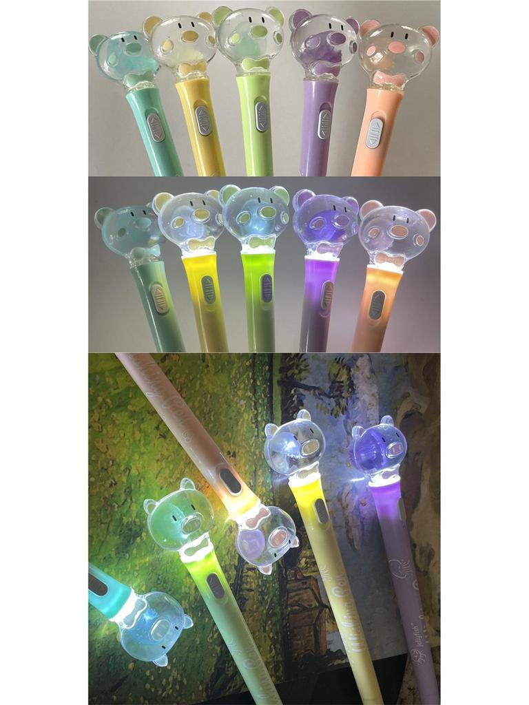 Гелевая ручка с медузой, светящаяся в темноте - Настоящий образец, Функция подсветки, Милый дизайн с поросенком и медведем, Идеально подходит для студентов.