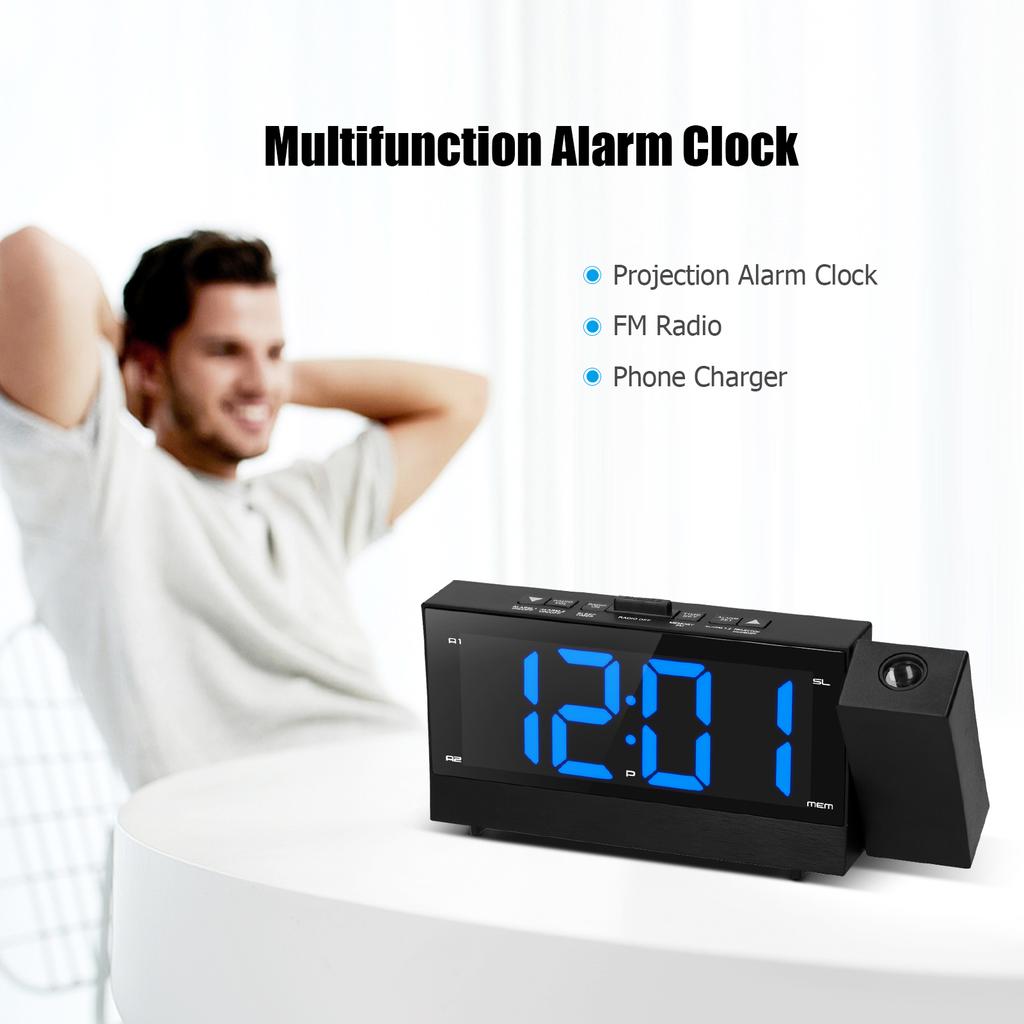 Цифровой проекционный будильник с большим экраном 6,4 дюйма, проектор 3-в-1, вращающийся на 180 градусов