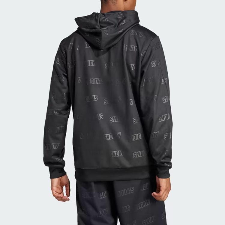 Adidas Embossed Polar Fleece Hoodie With Letter Logo Print Long Sleeve Hooded Sweatshirt Men Hoodies Black IJ6435