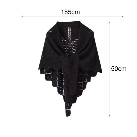 Women Knitting Shawl Solid Color Fringe Design Lightweight Versatile Hollow Shawl Open Knitted Pattern Shawl Wrap
