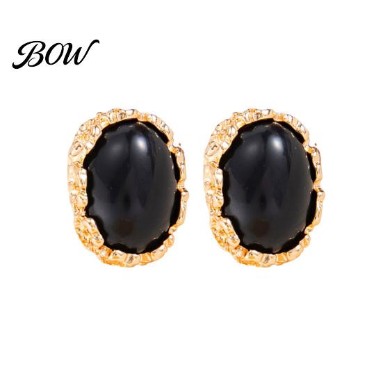 Elegant Resin Gemstone Earrings 1 Pair Vintage Oval Stud for Women, Retro Statement French Style Dangle Earrings, Gold Frame Chunky Stone Jewelry