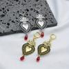 Heart Shape With Ruby Decor Golden / Silvery Dangle Earrings Retro Elegant Style Delicate Gift For Lovers