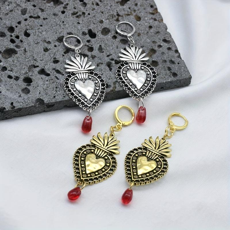 Heart Shape with Ruby Zinc Alloy Decor Golden / Silvery Dangle Earrings Retro Elegant Style Delicate Gift for Lovers