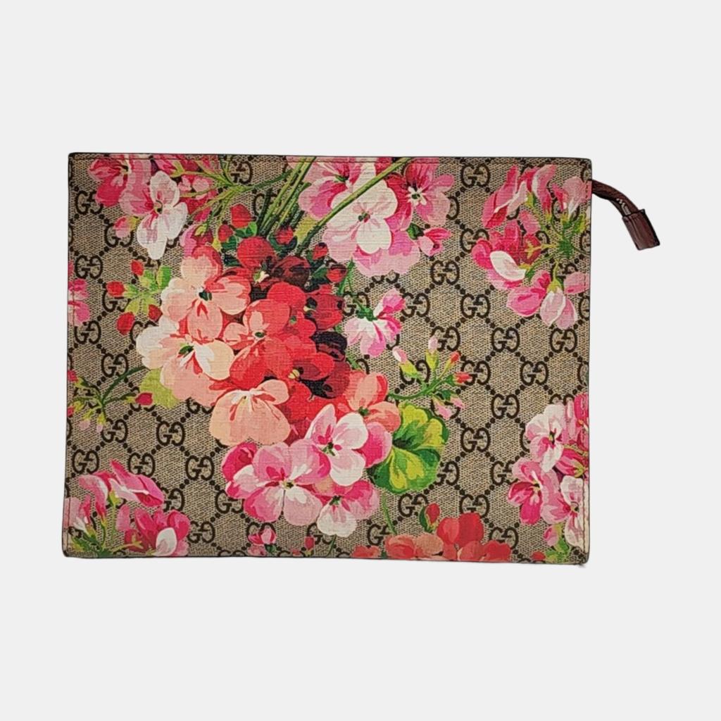 [Pre-Owned] GG Blooms Logo Canvas And Leather Clutch Bag Large - Excellent #1I66GO2