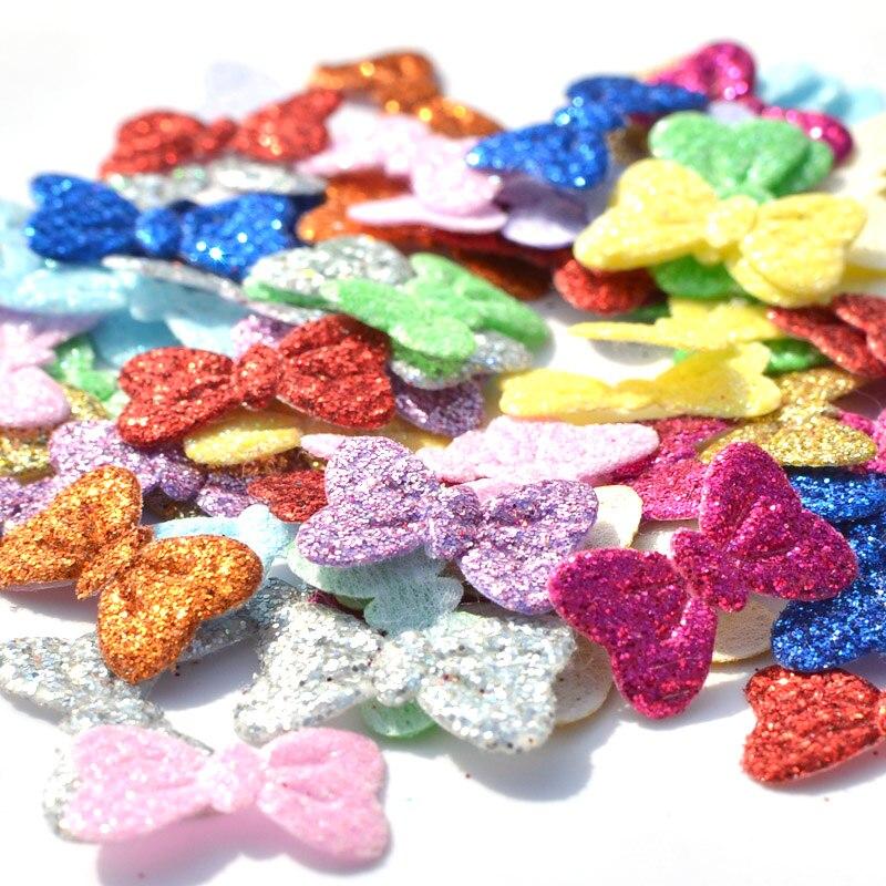 100Pcs Mixed Colors Glitter Nonwoven Bowknot Felt Fabric Patch DIY Cloth Appliques/Craft Wedding Decoration