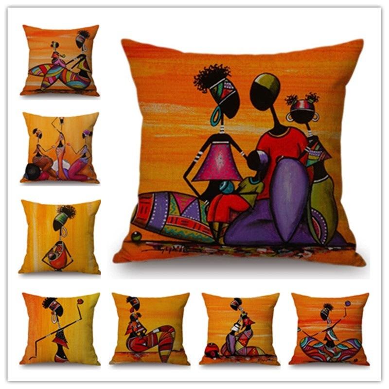African womens artistic patterns throw pillow cover with short plush print for living room sofa decoration cushion cover