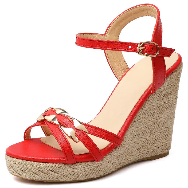 Wedge Shoes Sandals For Women Summer Flip Flops Large Size 44 45 50 Knitted High Heels Gladiator Casual Red Party Shoes Ladies