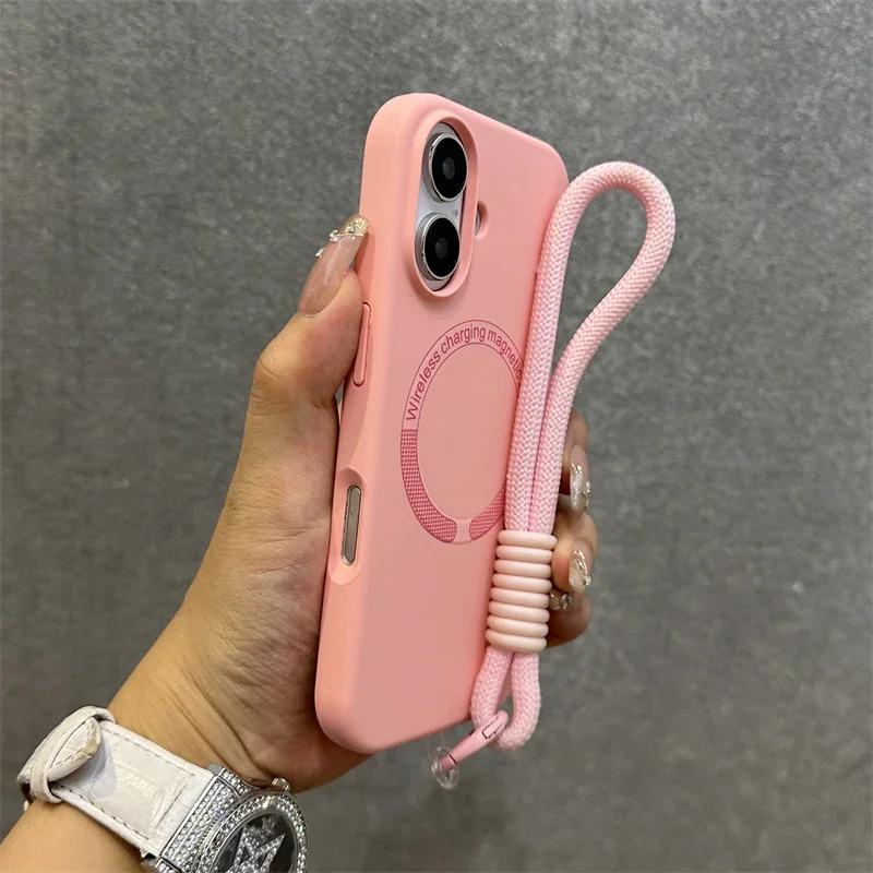 Чехол-шнурок из жидкого силикона с поддержкой MagSafe для iPhone 17 16 15 14 11 Pro Max Plus Подкладка из микрофибры Магнитный бампер