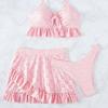 Solid Bikini Set High Waist Mesh Beach Style Swimwear Women Three-piece Flounce Summer Swimsuit Biquini Bathing Suit