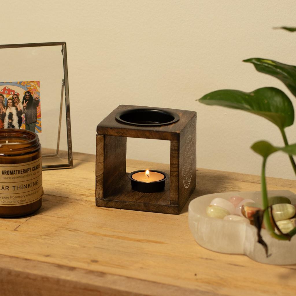 Square Mango Wood Oil Burner – Hamsa