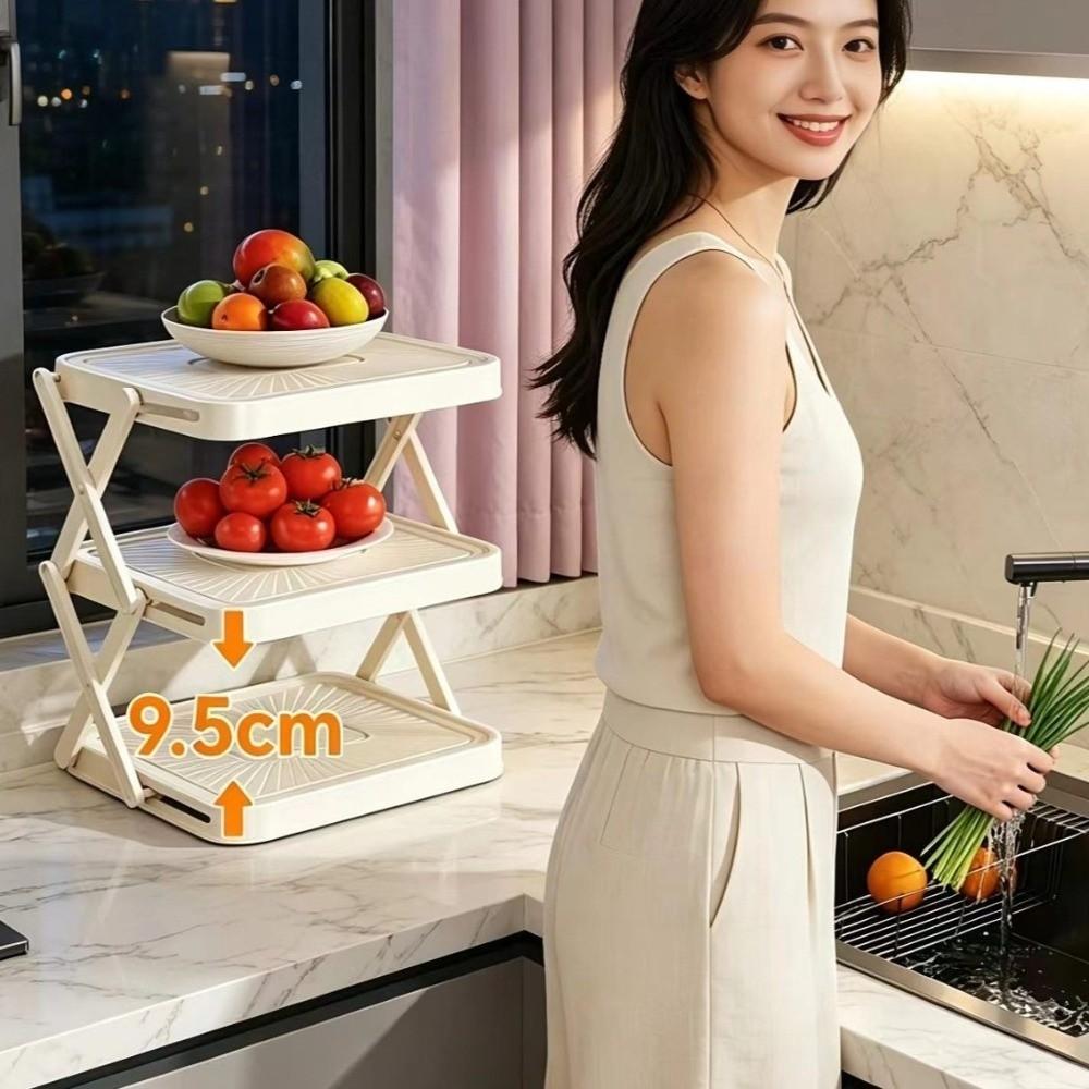 Space-Saving Prepare Dish Storage Rack 3/4-Tier Food Preparation Holder Folding Prep Tray Home Use