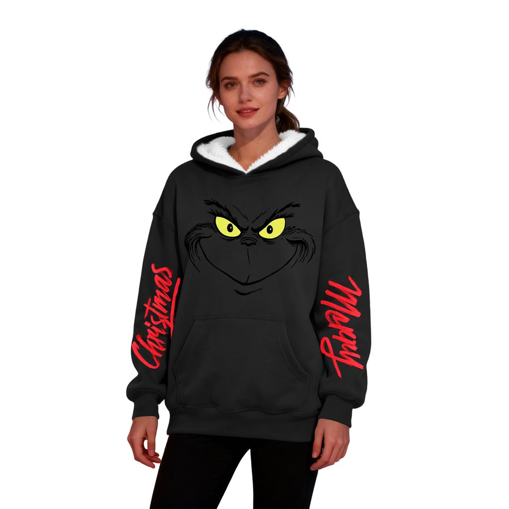 Женская повседневная модная толстовка с капюшоном большого размера, утепленная флисом, с рождественским принтом