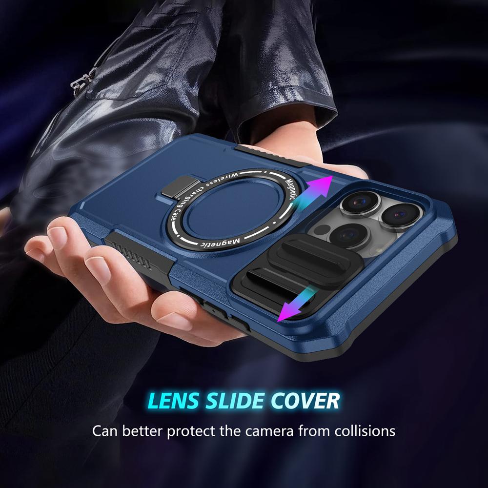 KEYSION Чехол-подставка с магнитным кольцом для MagSafe для iPhone 16 Pro Max Slide Camera Protection Противоударный чехол для телефона iPhone 16