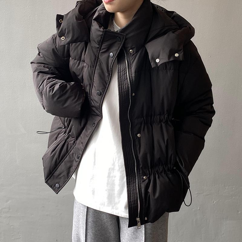 Solid Women's Winter Autumn Down Jacket Hooded Collar Short Single-Breasted Coat Preppy Style Parka Ladies Chic Outwear Female