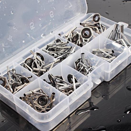 80x In Box Small Freshwater Fishing Rod Parts Tip Tops Stainless Repair Guides DIY Set Kits