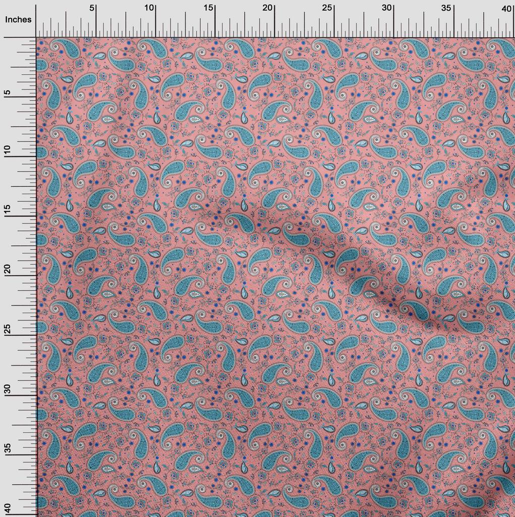 oneOone Cotton Flex Light Blue Fabric Paisleys Dress Material Fabric Print Fabric By The Yard 40 Inch